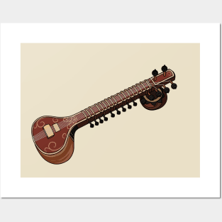 Sitar cartoon illustration Posters and Art